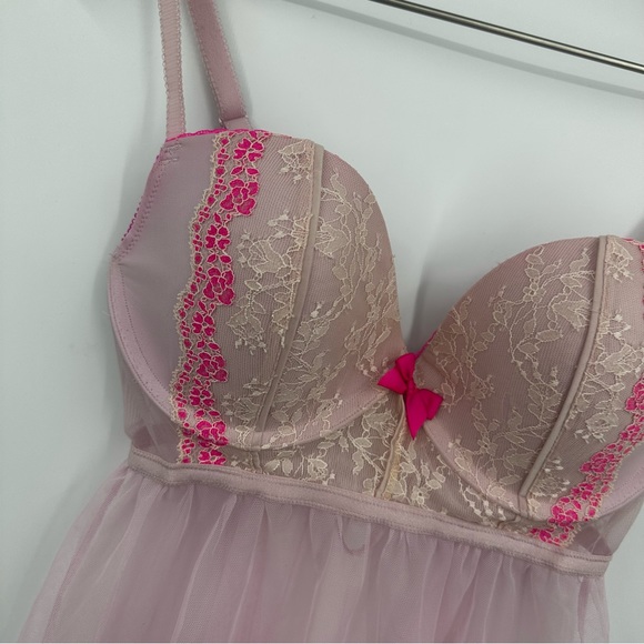 Victoria’s Secret Pink Lace Sheer Push Up Slip Bra Size 34D - Picture 4 of 8
